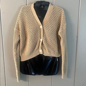 Madewell Cardigan Sweater Tan Crop Small Cotton Preppy Minimalist Soft Girl